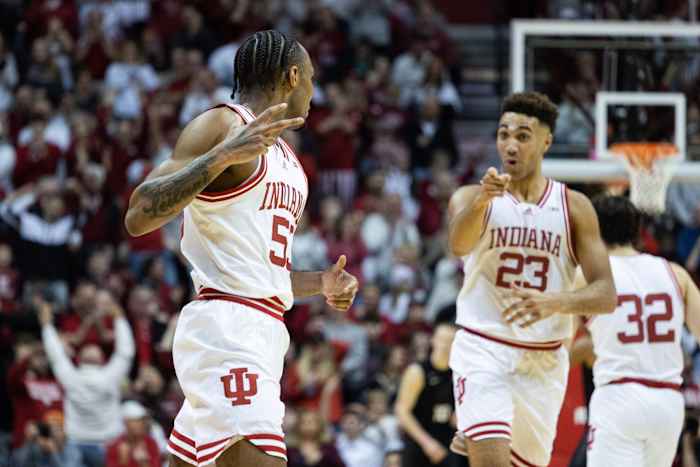 Indiana Hoosiers guard Tamar Bates (53) celebrates a made basket in the second half against the Michigan State Spartans at Simon Skjodt Assembly Hall.
